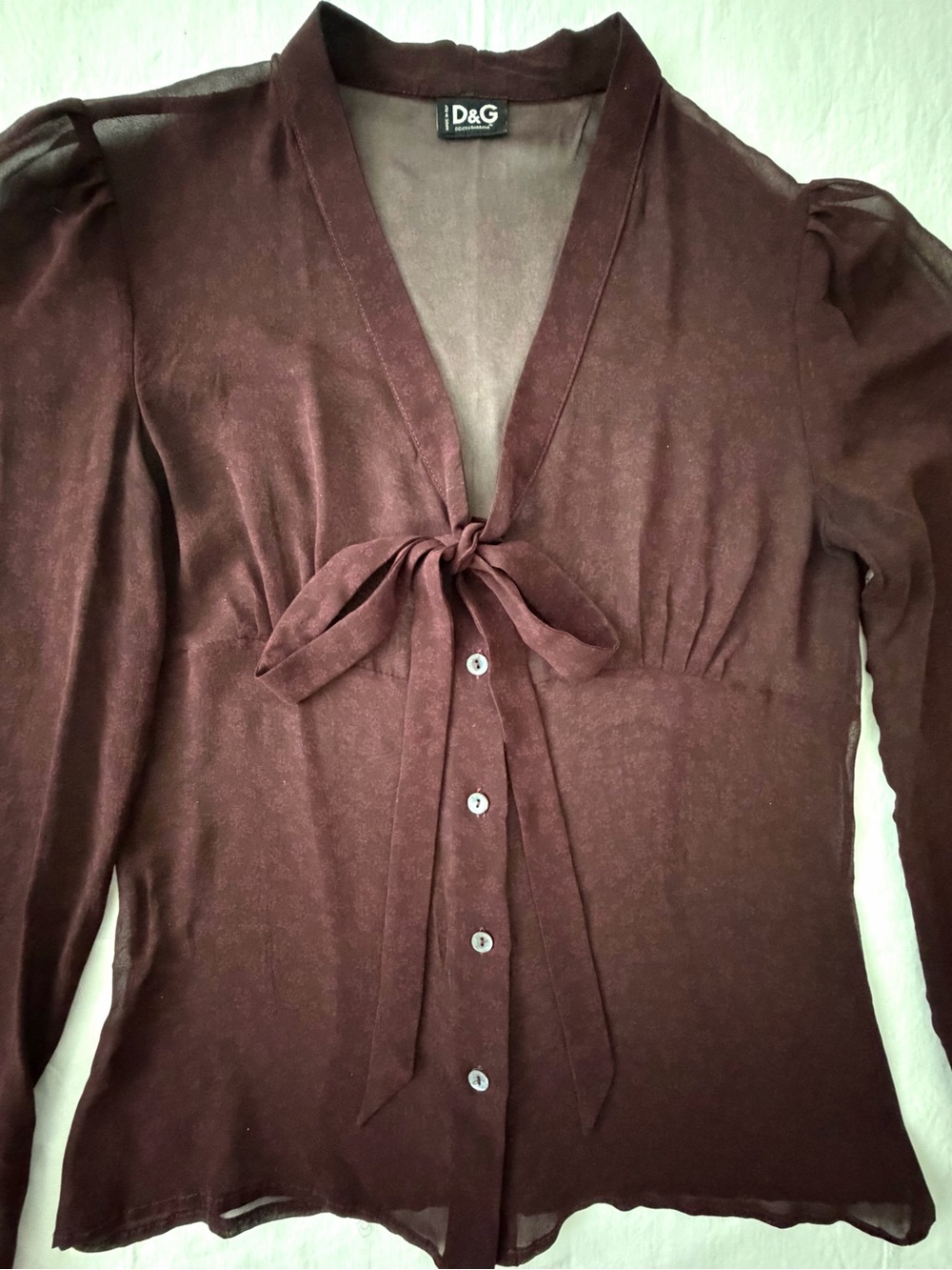 Dolce & Gabbana Burgundy Tie-Front Silk Blouse
